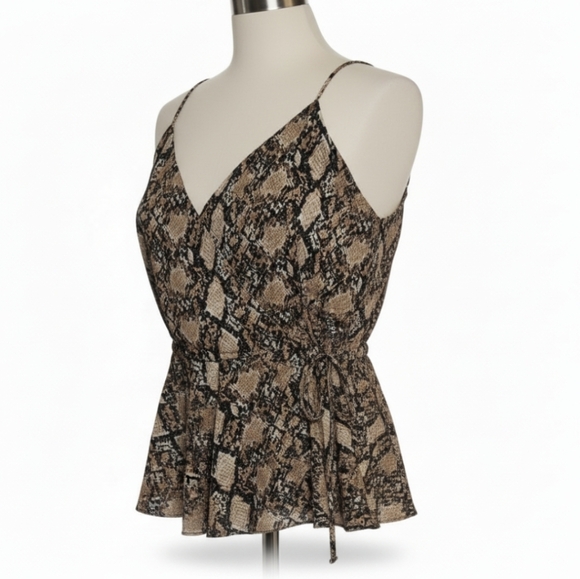 Maurices Snakeskin Print Cami Top XL Brown Black Wrap Peplum - Picture 2 of 7
